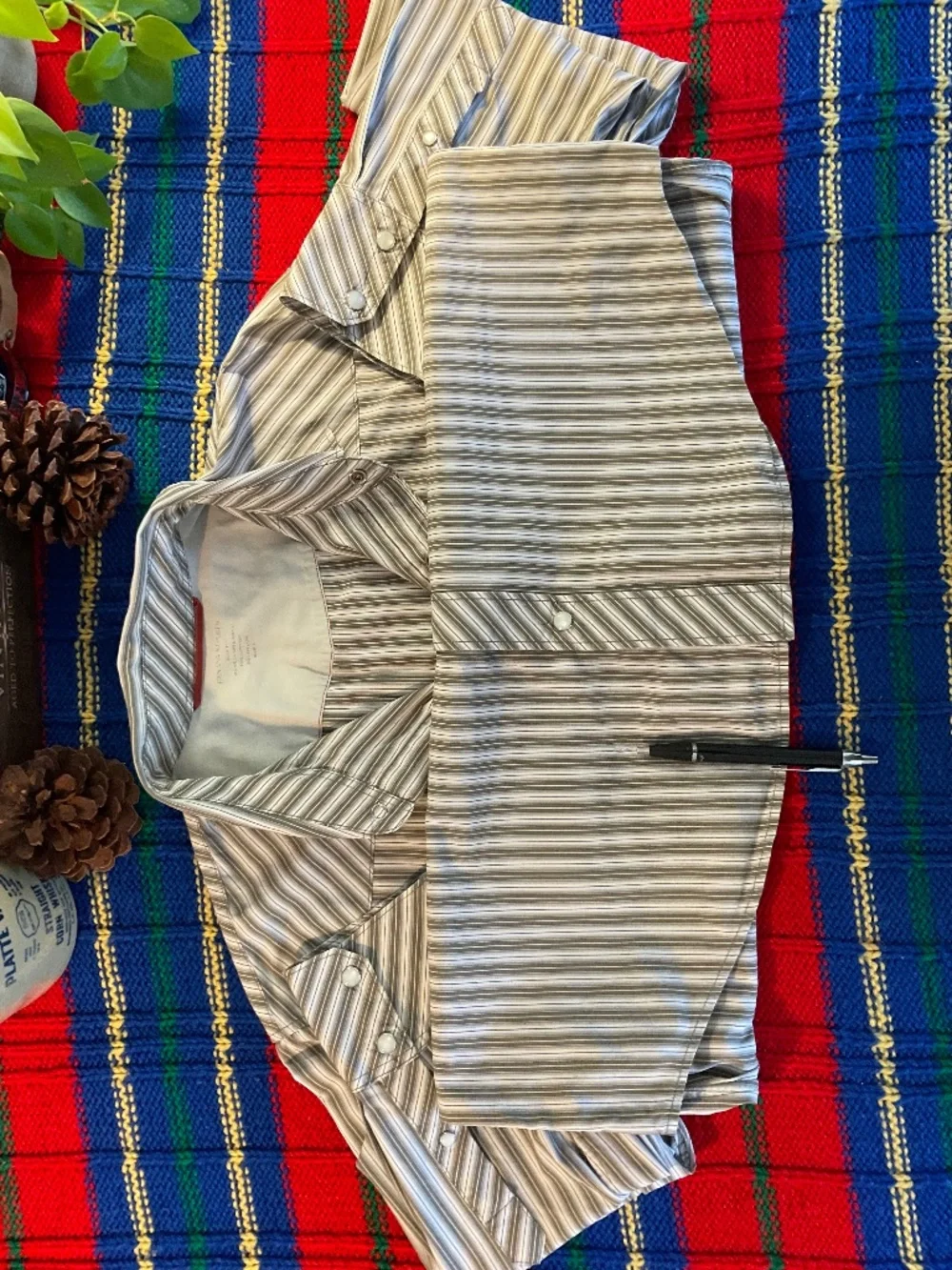 Banana republic Pearl snap western shirt men’s large, brown, striped long sleeve